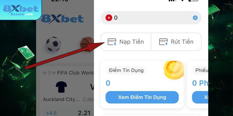 Click vào mục nạp tiền 8sbet