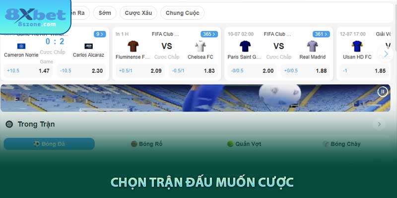 Chọn trận đấu muốn cược tại cmd thể thao 8sbet
