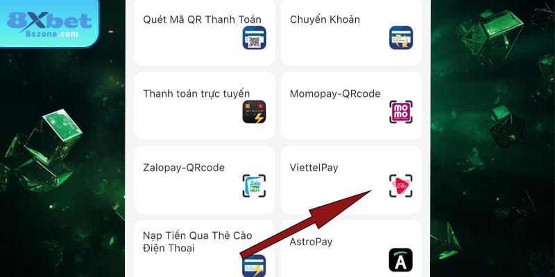 Chọn ví Viettel Money khi nạp tiền 8sbet