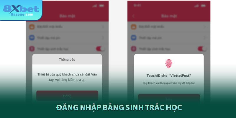 Đăng nhập 8sbet bằng sinh trắc học