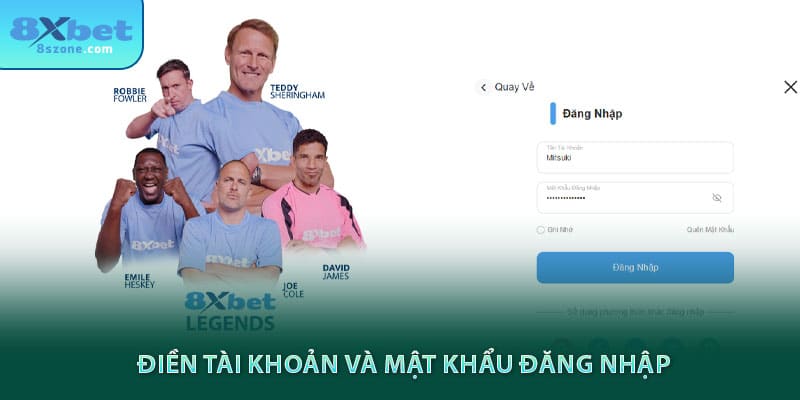 Điền tài khoản và mật khẩu đăng nhập 8sbet