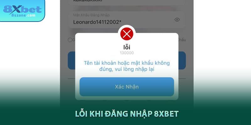 Thông tin bị lỗi khi đăng nhập 8sbet