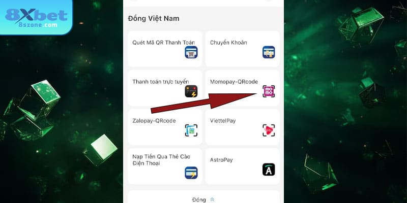 Chọn Momopay - QRcode giúp nạp tiền 8sbet nhanh chóng