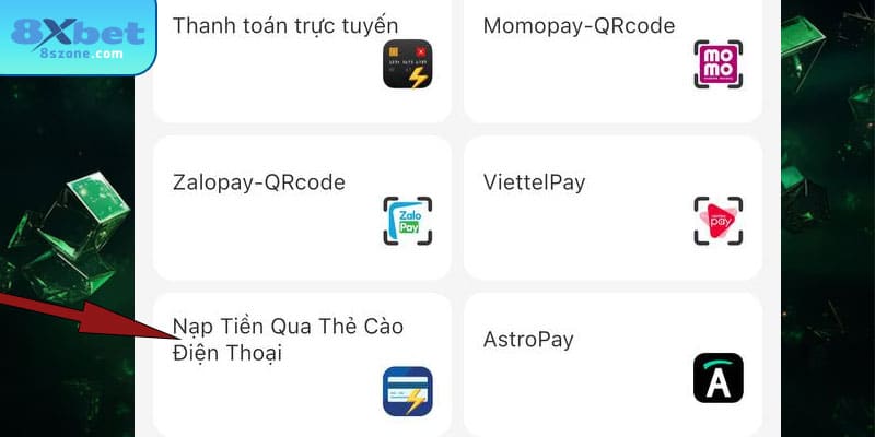 Nạp tiền 8sbet qua thẻ cào