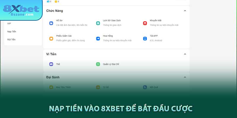 Nạp tiền vào 8sbet để bắt đầu cược