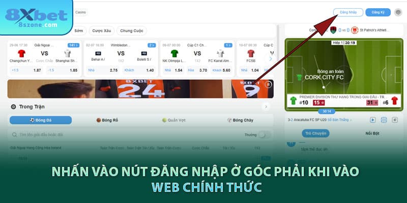 Nhấn vào nút đăng nhập 8sbet ở góc phải khi vào web chính thức