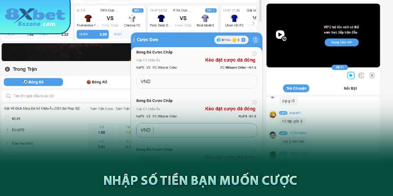 Nhập số tiền bạn muốn cược tại 8sbet