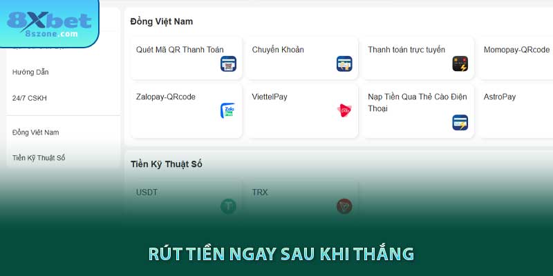 Rút tiền 8sbet ngay sau khi thắng cmd thể thao