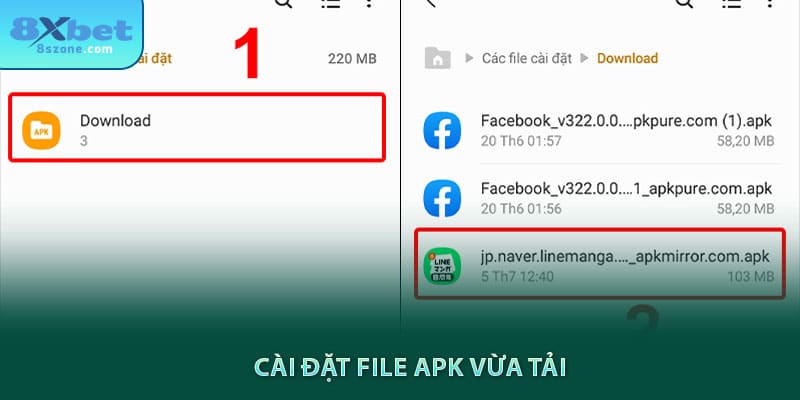Cài đặt file APK 8sbet vừa tải