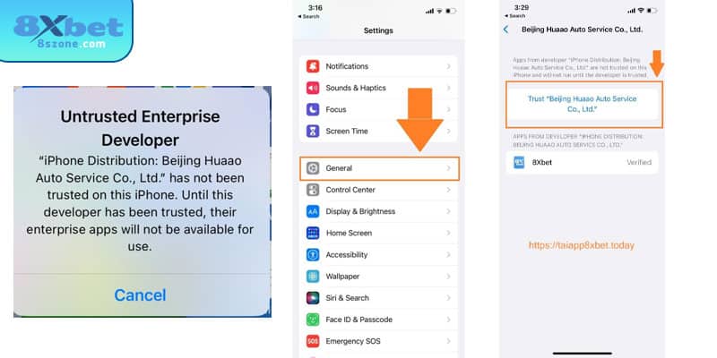 Cài đặt nhà phát triển tin cậy app 8sbet