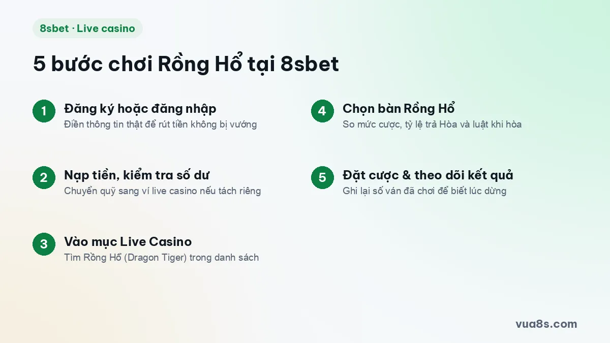 5 bước chơi Rồng Hổ tại 8sbet từ đăng ký đến đặt cược