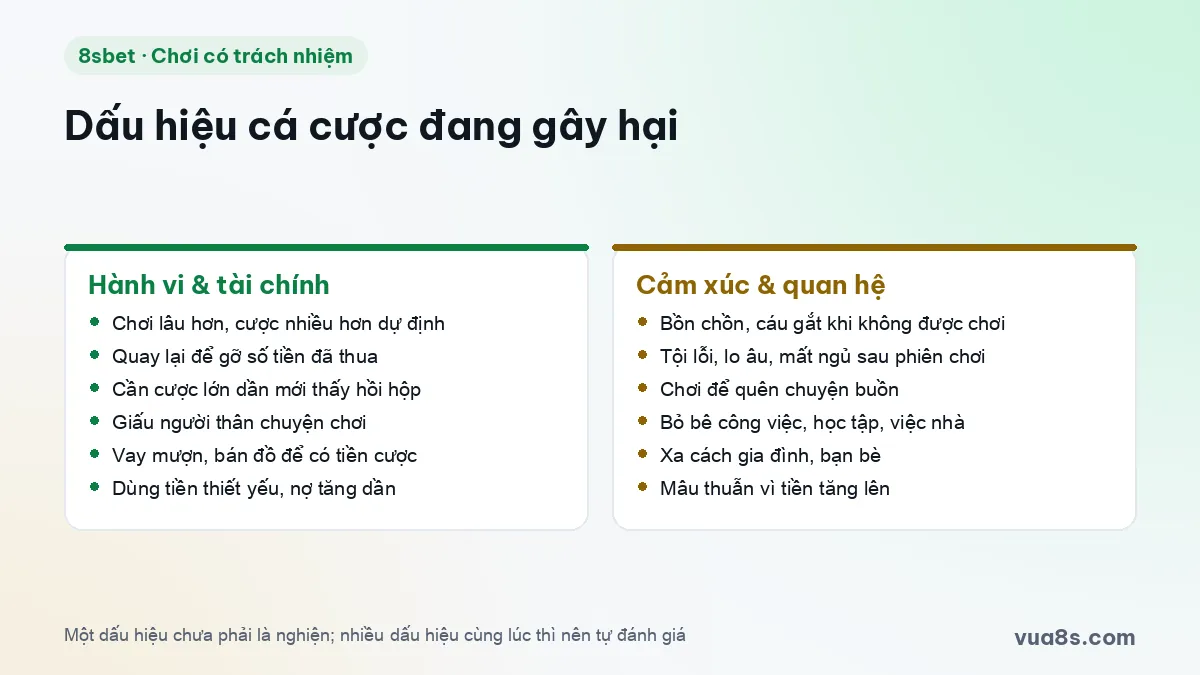 So sánh dấu hiệu cá cược gây hại về hành vi, tài chính với dấu hiệu về cảm xúc và các mối quan hệ